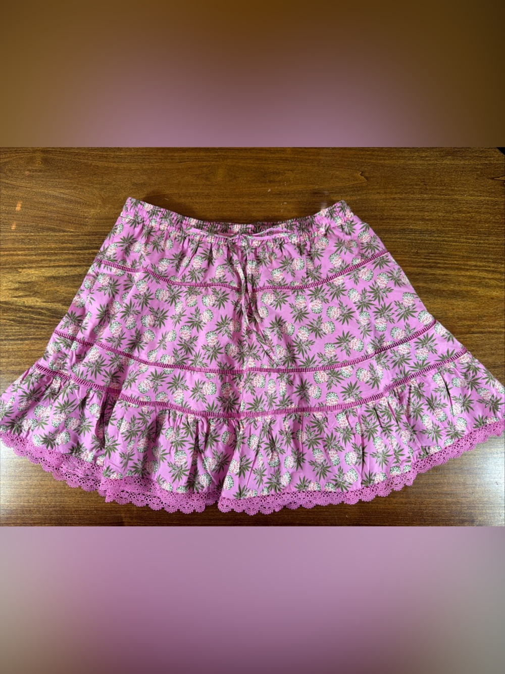 NWT Pink Pineapple Print Women's Skirt with Eyelet Trim